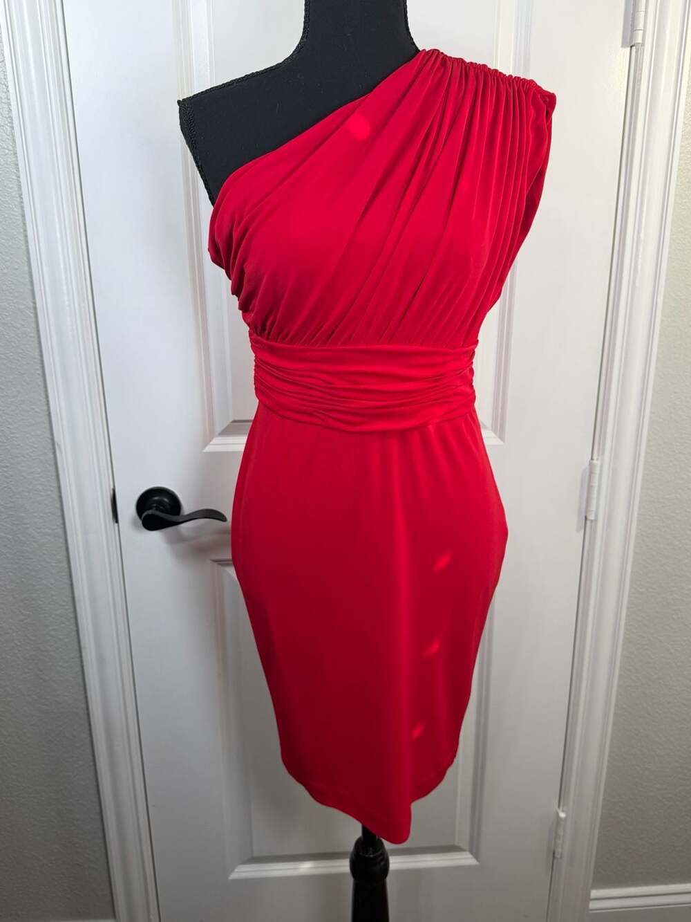 Halston Heritage Red One-Shoulder Ruched Cocktail Dress Size 6